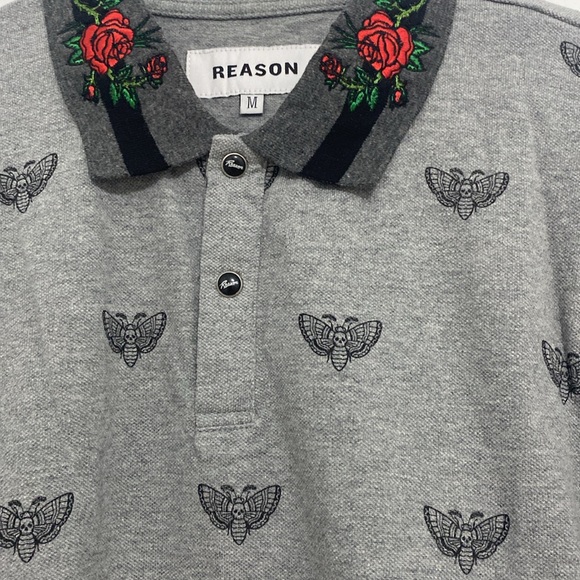 Reason brand men’s Polo Embroidered Rose Size medium ( 109 A) - Picture 4 of 4